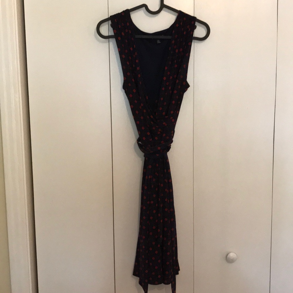 Navy and red wrap dress